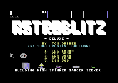 Astroblitz title screen for Commodore 64